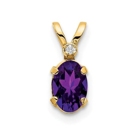 Kazi Luxury 14k Yellow Gold Diamond & Amethyst Birthstone Pendant
